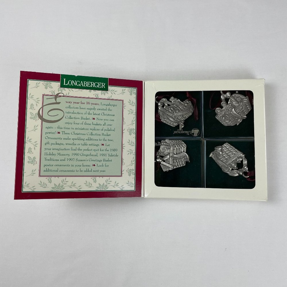 Longaberger Christmas Baskets Ornaments Pewter set of 4